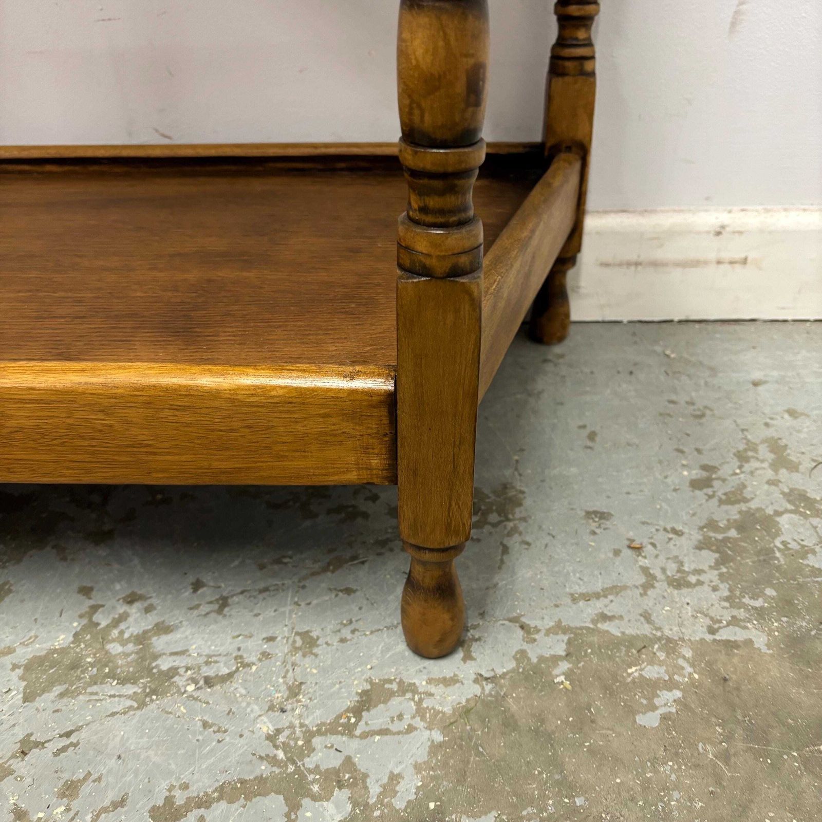 photo for sale Vintage Carved Wooden Side Table With Lower Shelf – Hall Console / Lamp Table
