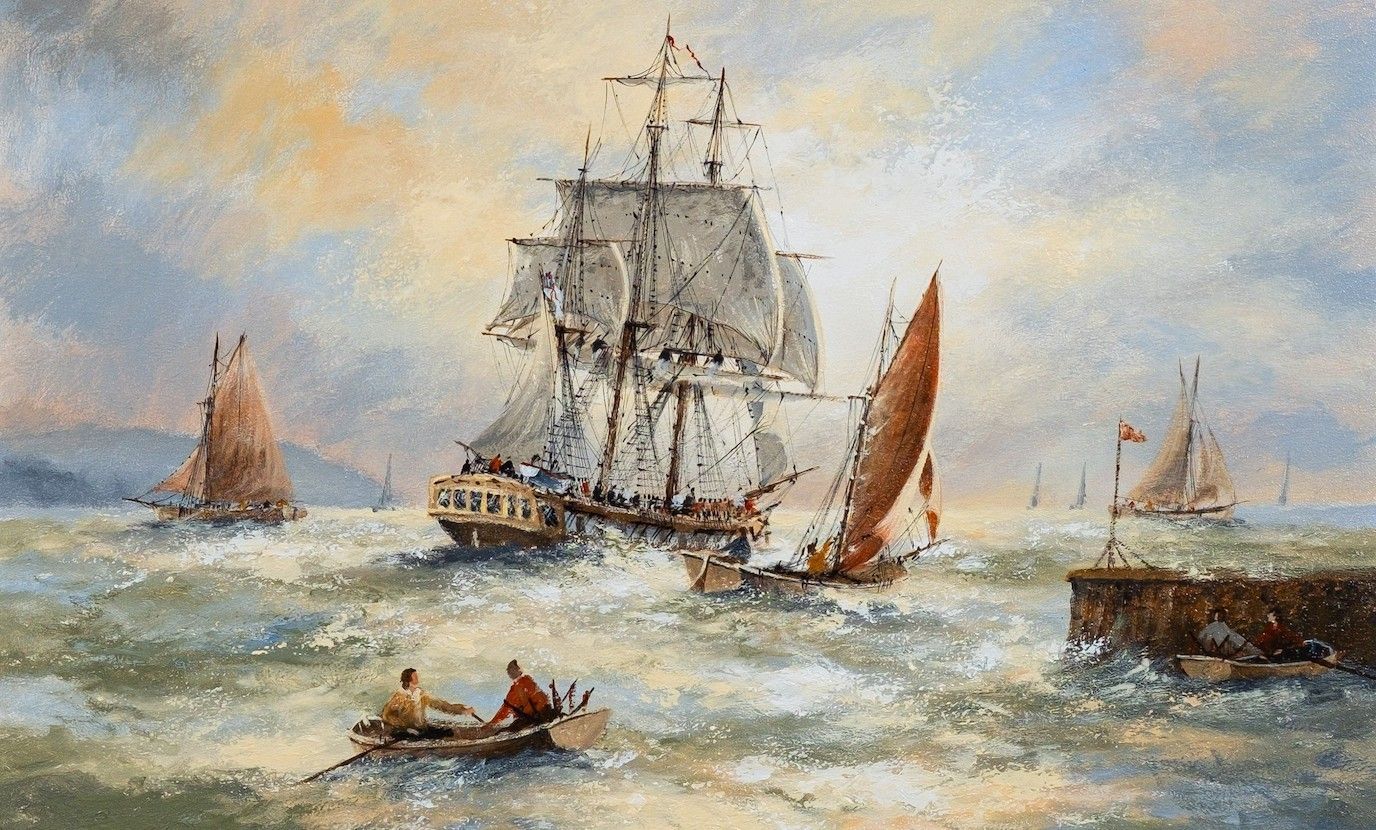 Ken Hammond (British B1948) Sailing In Chopp Seas Maritime Seascape Oil Painting photo for sale