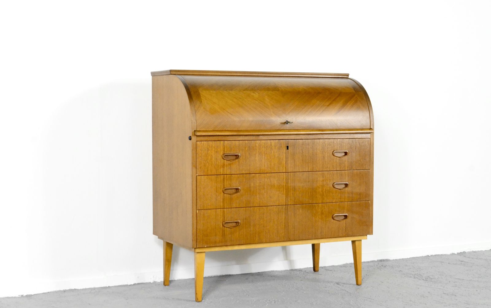 Mid Century Swedish Teak Bureau/Desk With Rolling Top By Egon Ostergaard photo 499.0
