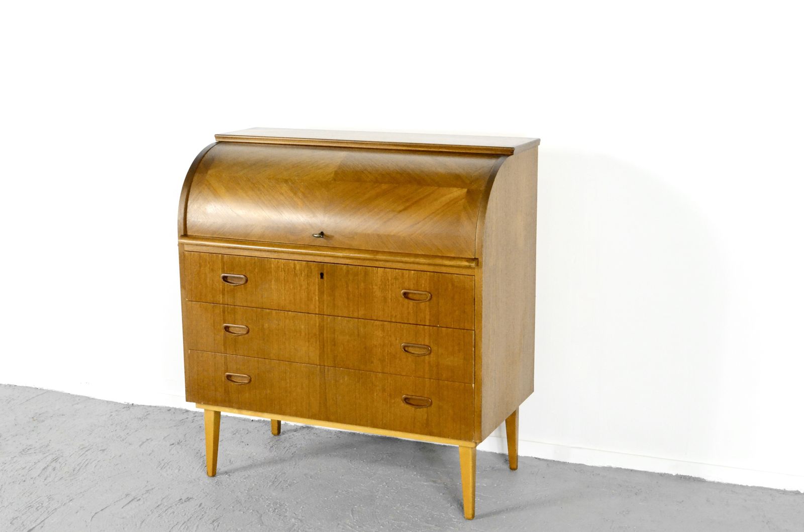 Mid Century Swedish Teak Bureau/Desk With Rolling Top By Egon Ostergaard