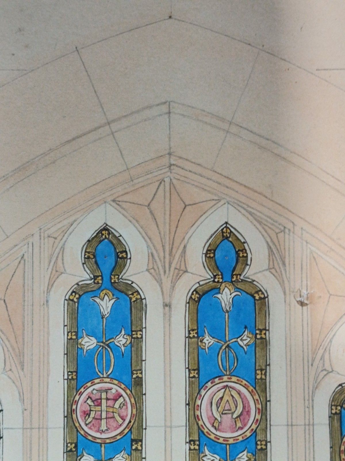 3950.0 Large Victorian Stained Glass Cartoon – Saint John The Baptist – C.1870 33x48cm photo