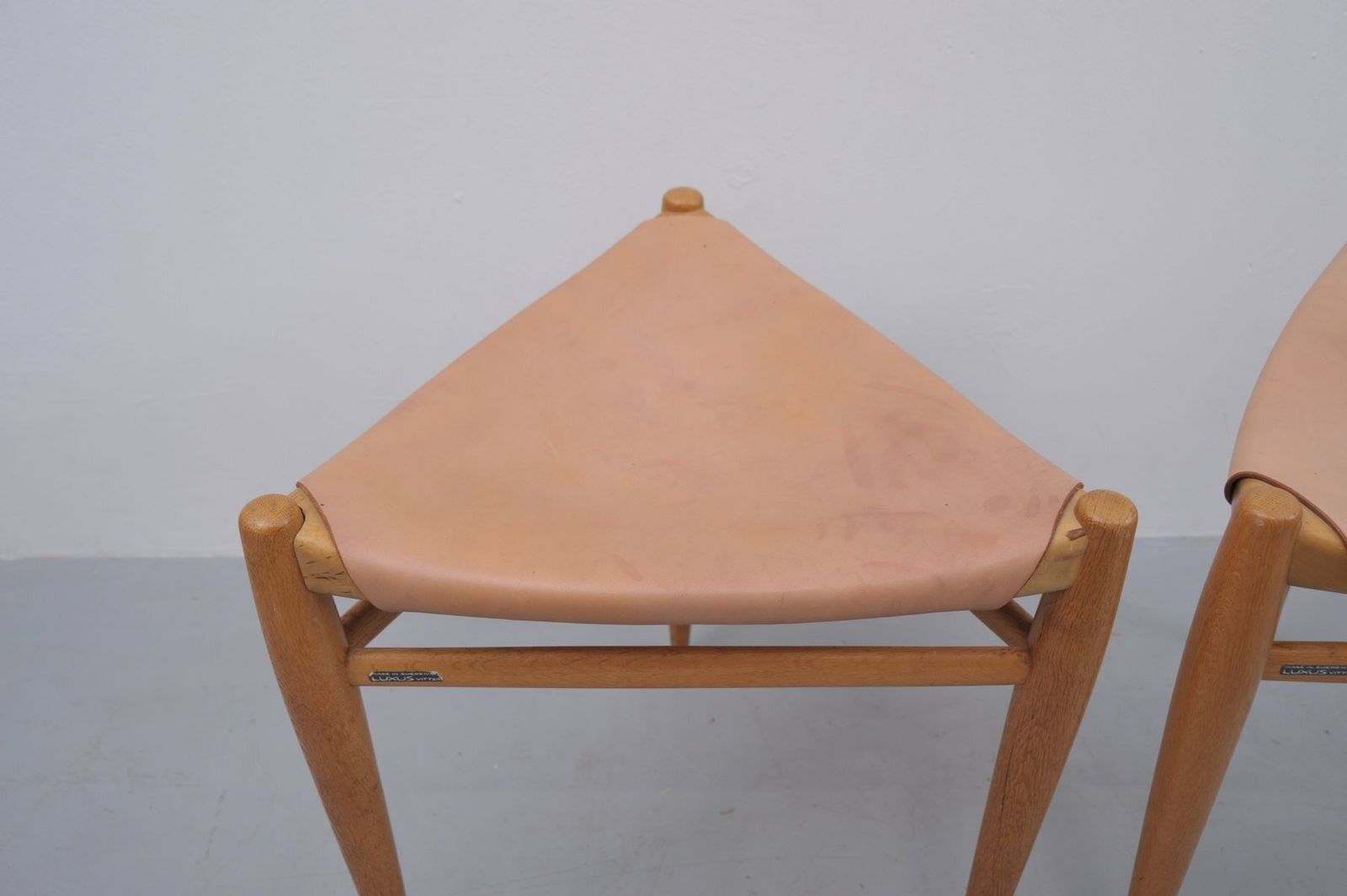 Tripod Stools In Oak By Uno & östen Kristiansson For Luxus, 1950s, Set Of 2 photo furniture