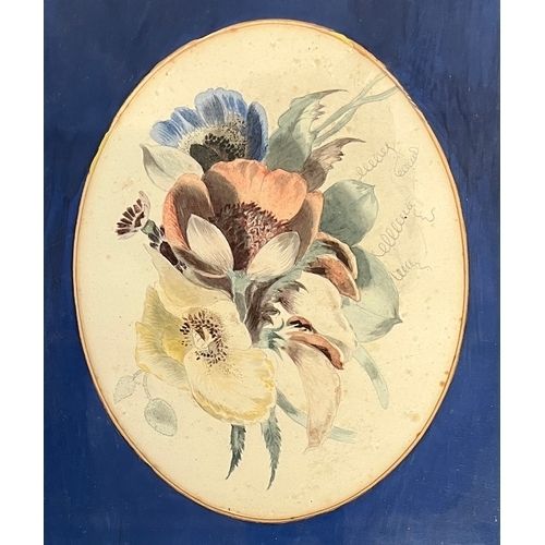19th Century Floral Watercolour In Gilt Frame With Oval Mount. 19x15cm photo furniture