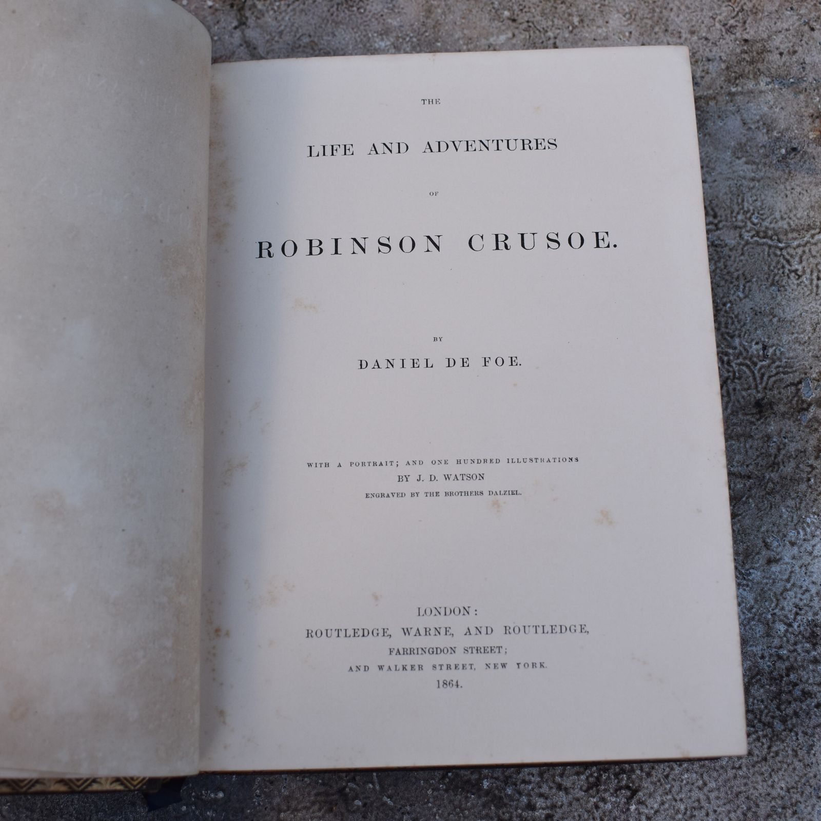 Antique 1864 Robinson Crusoe By Daniel Defoe Routledge London Fine Leather Book photo for sale