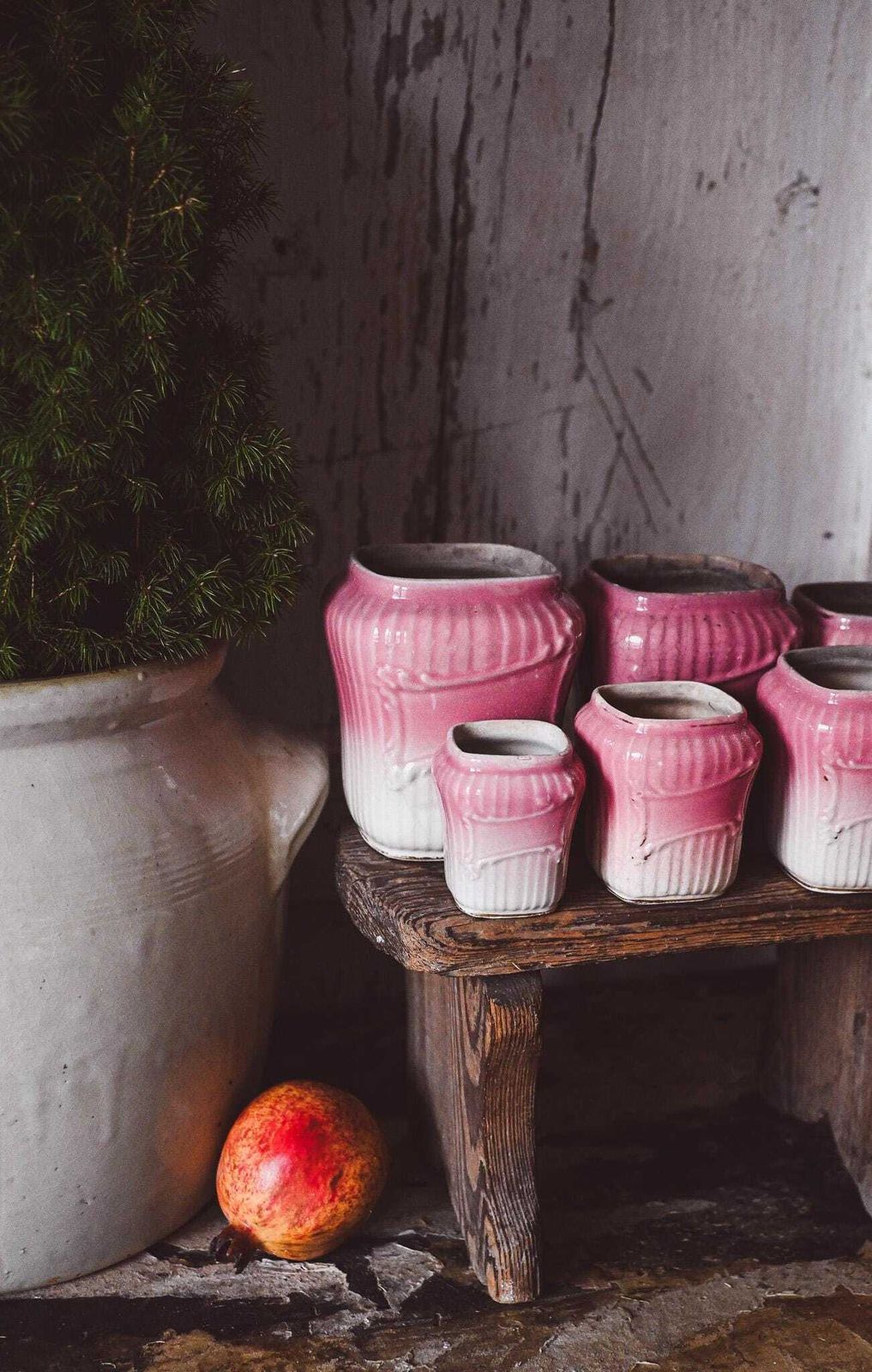 French Terre De Fer Pink Pottery Jars Set | Antique Ceramic Storage | Ombre Glaze | French Kitchen Decor 8 13.5cm photo for sale