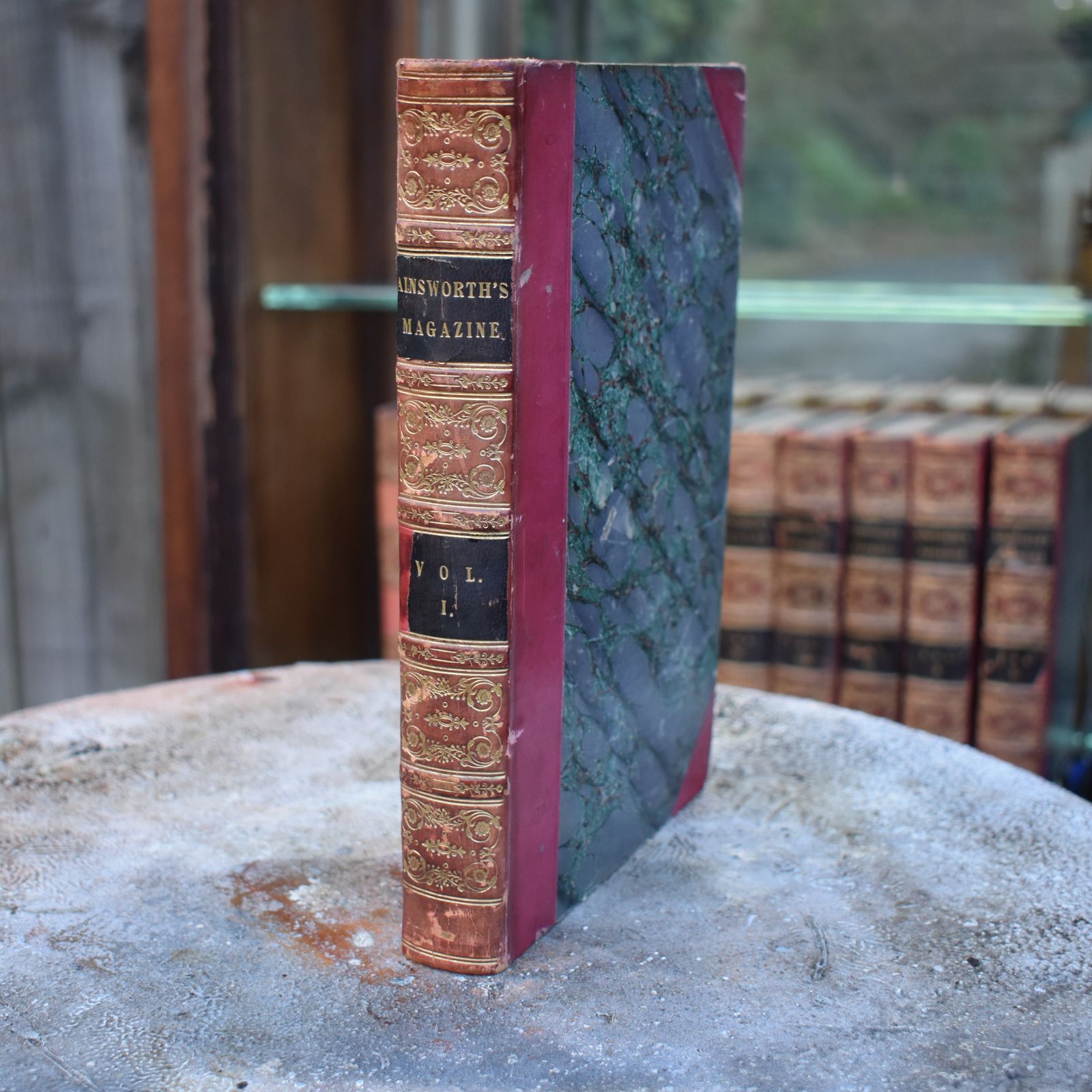 245.0 Antique 1842 1847 William Harrison Ainsworth Magazine Half Leather Books Set 11 photo