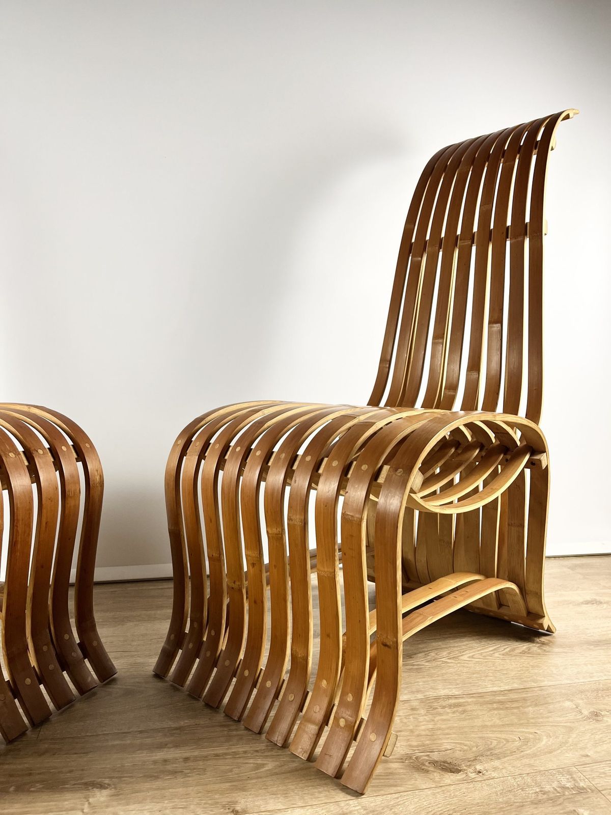 Sculptural Pair Of Bent Bamboo Chairs, Norwegian 1970s photo furniture