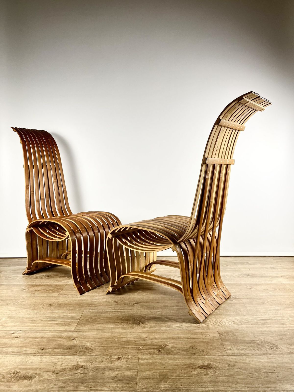 Sculptural Pair Of Bent Bamboo Chairs, Norwegian 1970s photo vinterior