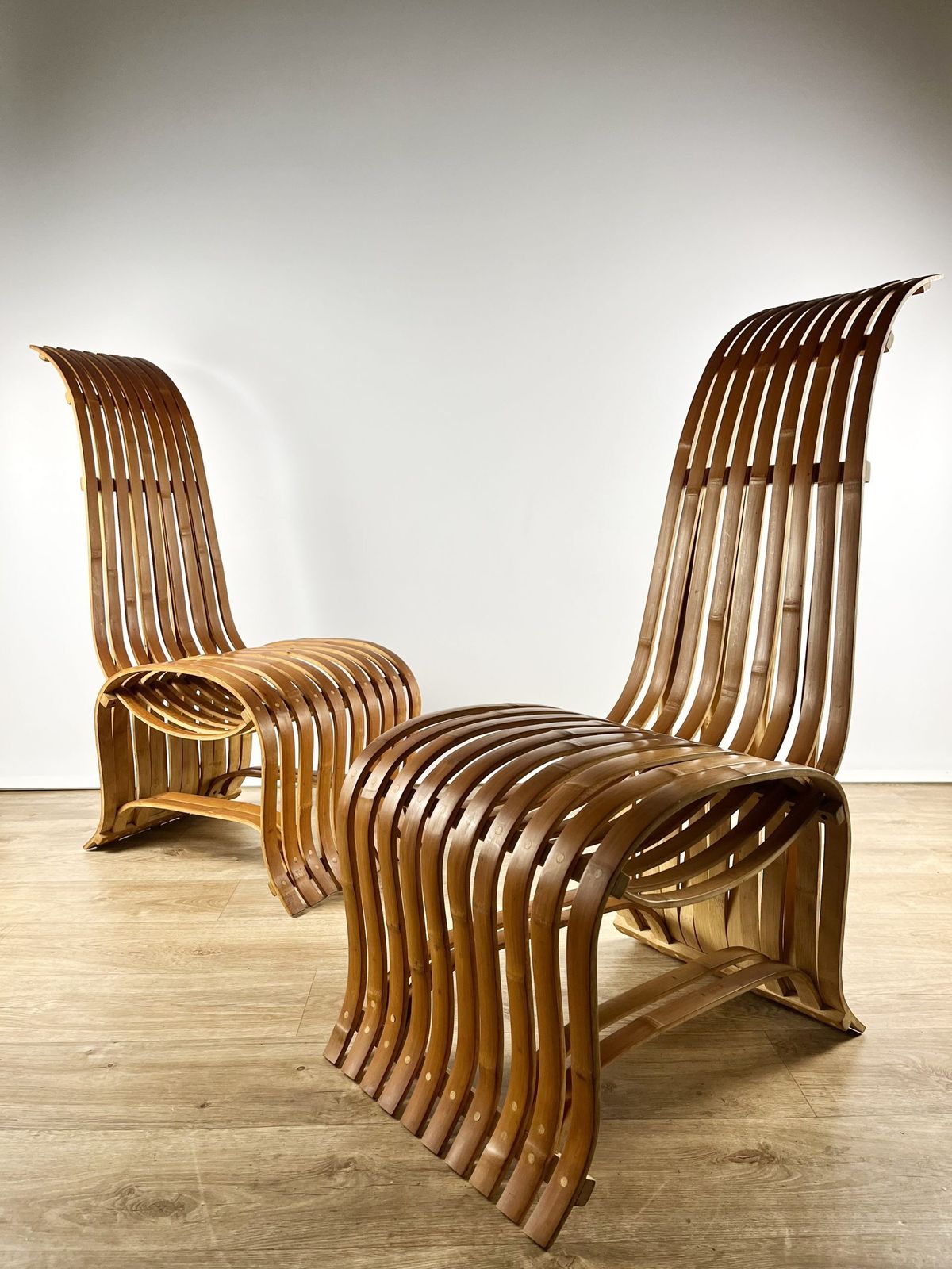 photo for sale Sculptural Pair Of Bent Bamboo Chairs, Norwegian 1970s