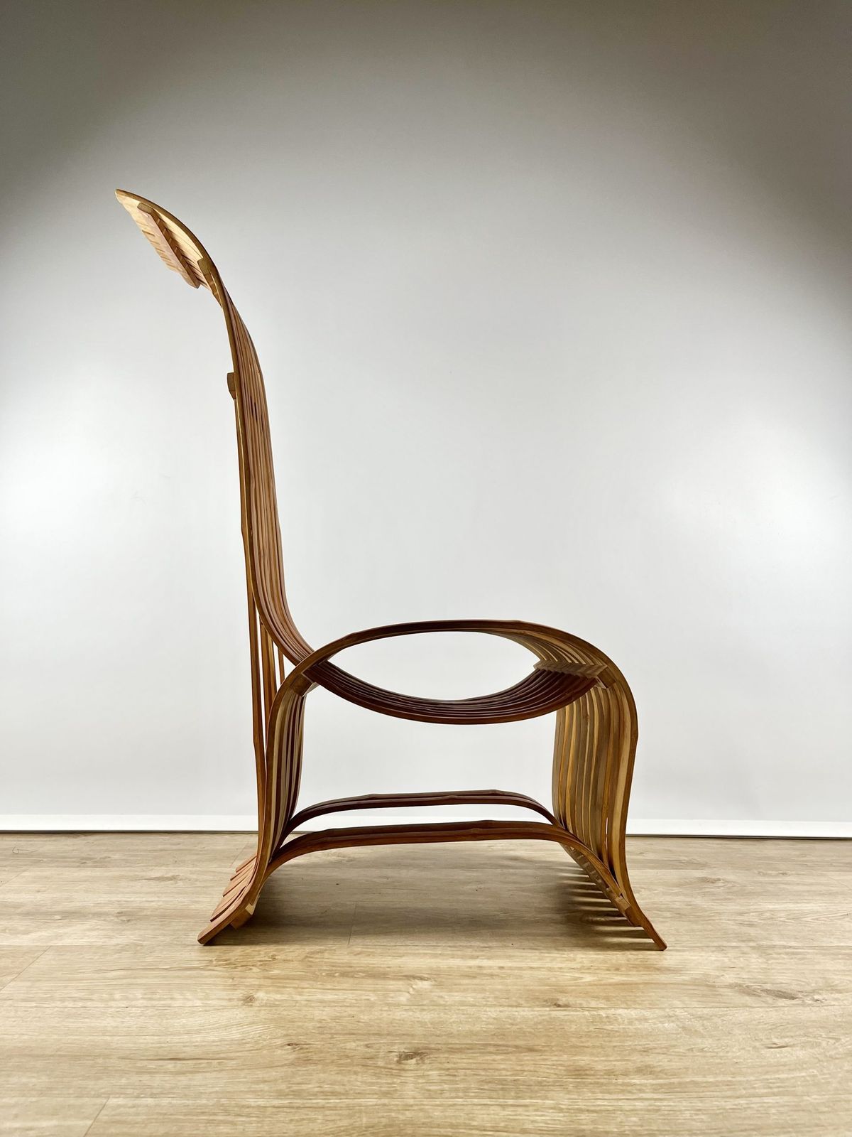 Furniture Sculptural Pair Of Bent Bamboo Chairs, Norwegian 1970s photo