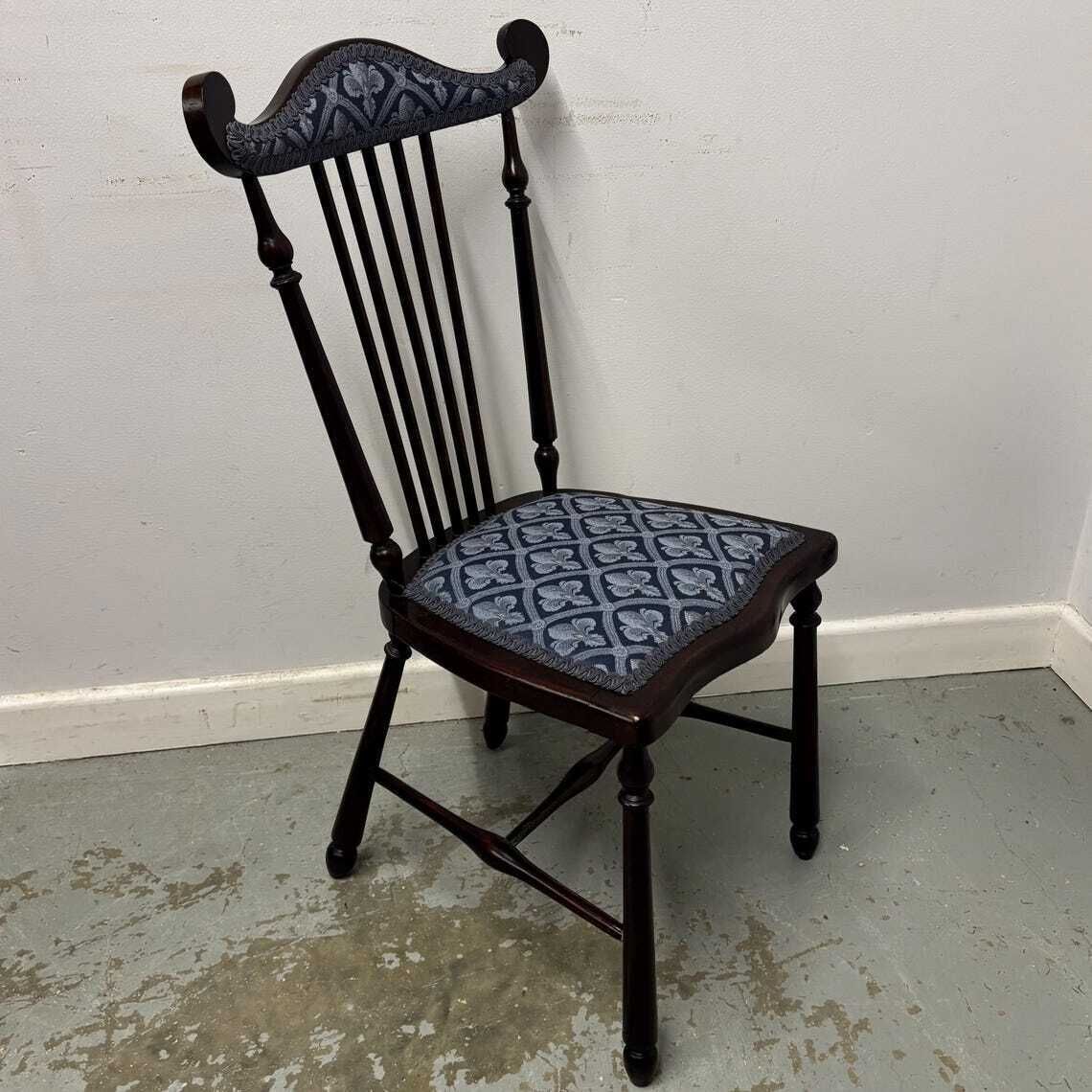 Vintage Wooden Stick Back Chair With Upholstered Seat And Back