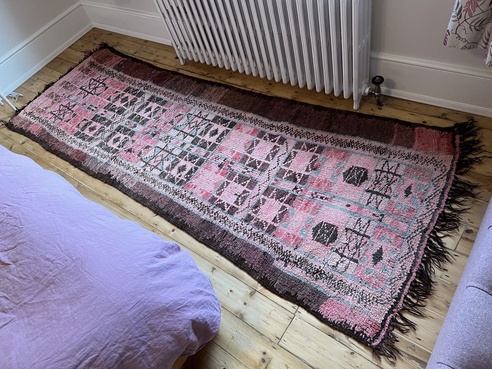 Moroccan Wool Runner In Pink Brown And Grey