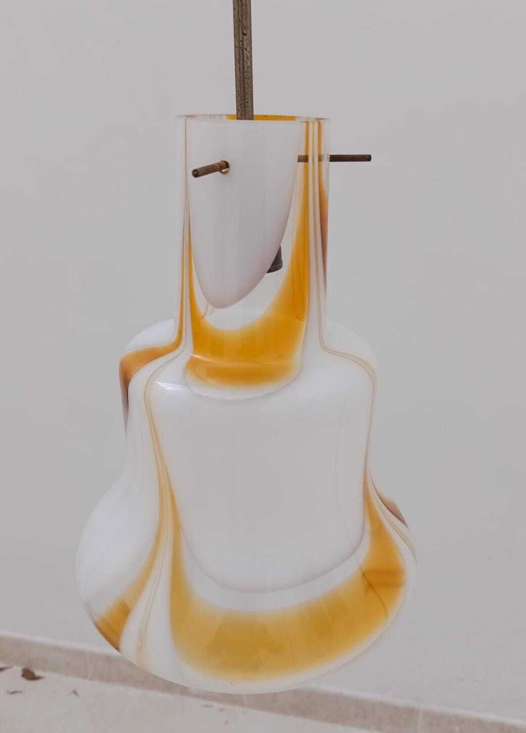 Murano Glass Chandelier Carlo Moretti Era White Yellow Space Age Design 70s Hanglamp photo for sale
