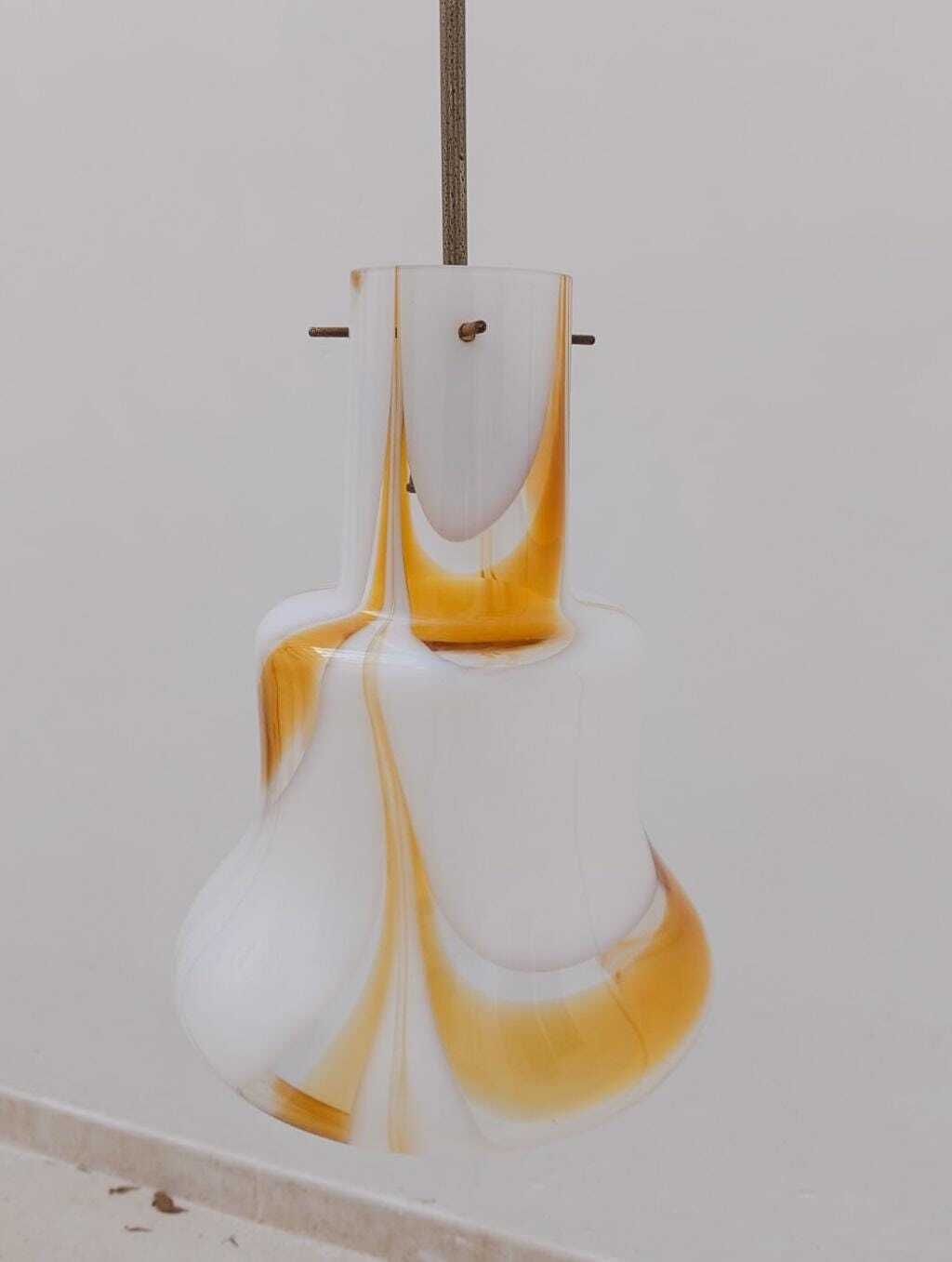Murano Glass Chandelier Carlo Moretti Era White Yellow Space Age Design 70s Hanglamp photo buy