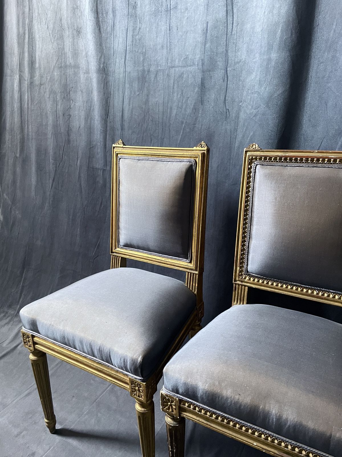 A ‘Pair’ Of Pretty Louis XVI Small Giltwood Chairs. photo for sale