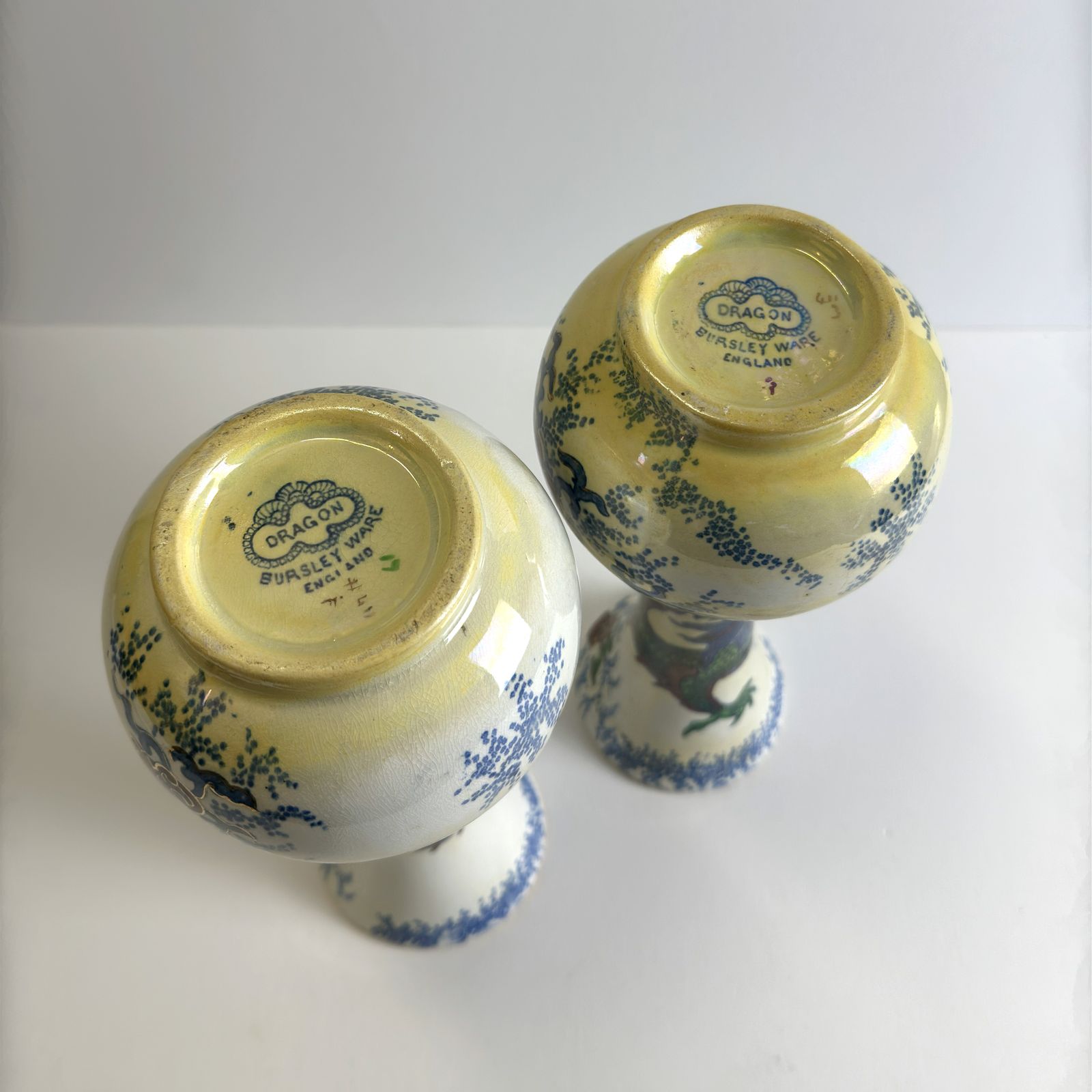 Pair Of Frederick Rhead Dragon Vases, Bursley Ware, Staffordshire, 1930s photo Home Decor