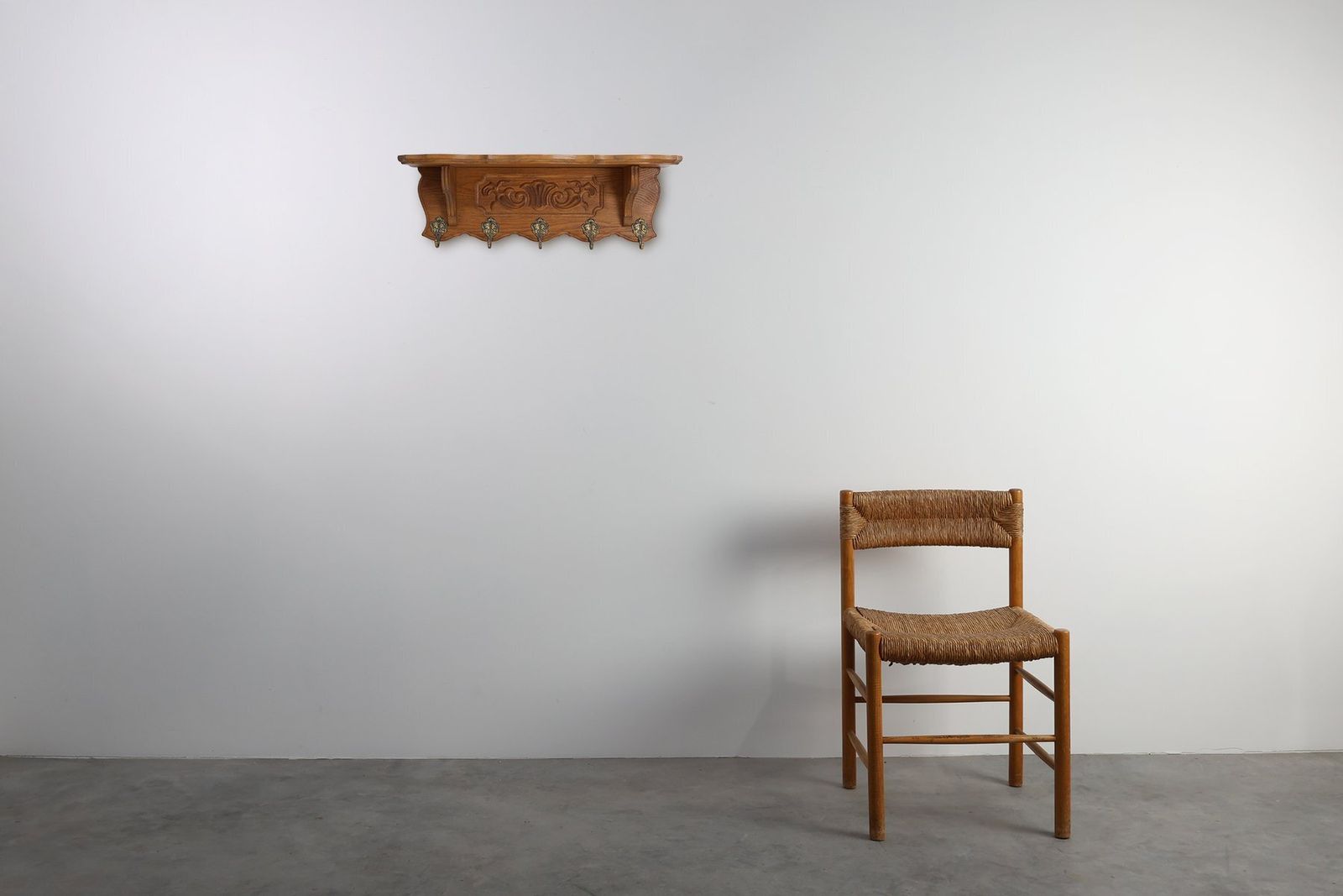 Mid Century Belgian Oak Wall Mounted Coat Rack In The Style Of Bruegel, 1950s photo furniture