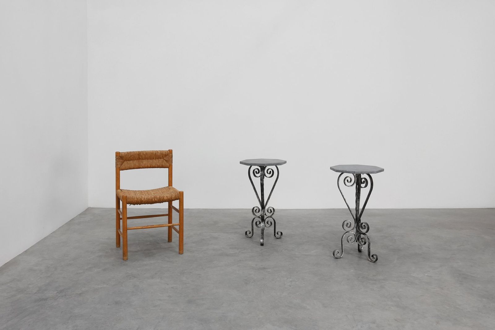 French Wrought Iron Consoles With Belgian Blue Stone Tops, 1950s, Set Of 2 photo for sale