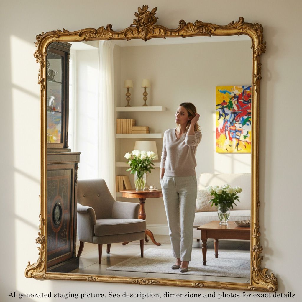 Antique Very Large 19th Century Gilt Floor Overmantle Wall Mirror   High Quality photo furniture