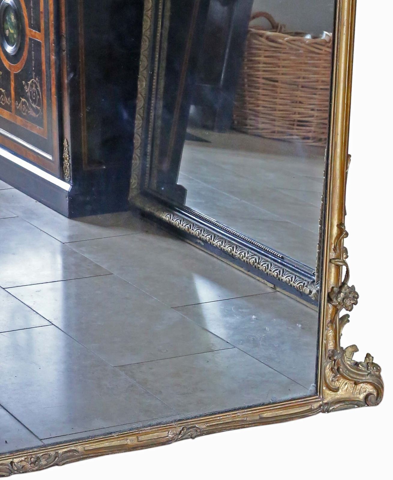 Antique Very Large 19th Century Gilt Floor Overmantle Wall Mirror   High Quality photo vinterior