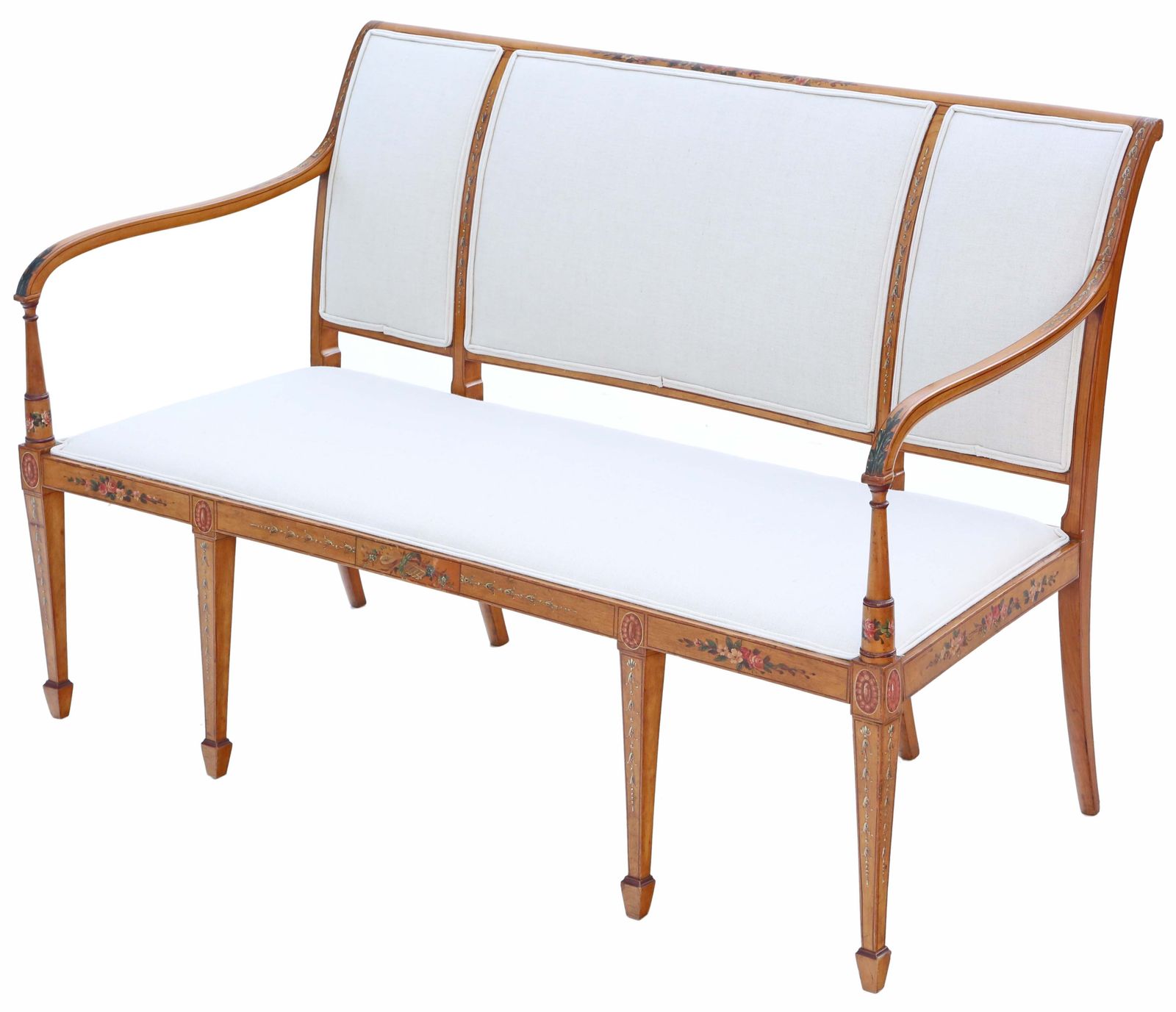 Antique Late Victorian 19th Century Decorated Satinwood Sofa  Very Fine Quality