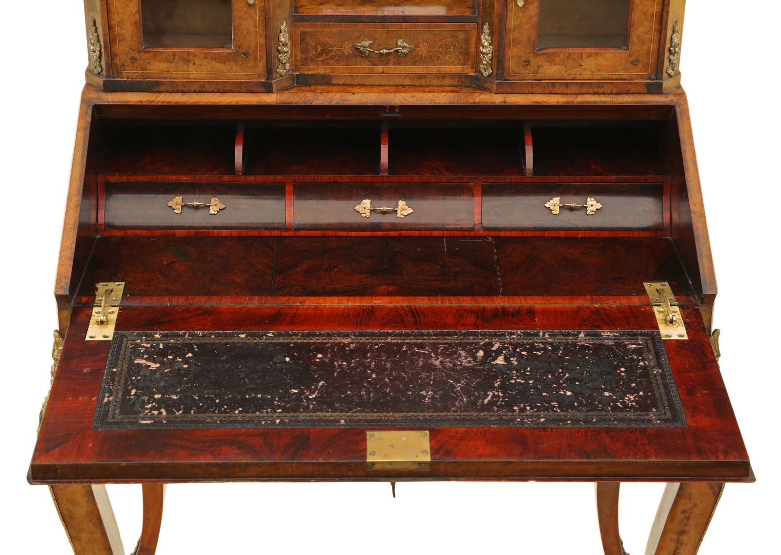 Antique 19th Century Inlaid Burr Walnut Bonheur De Jour Bureau Desk   High Quality Writing Table photo vinterior