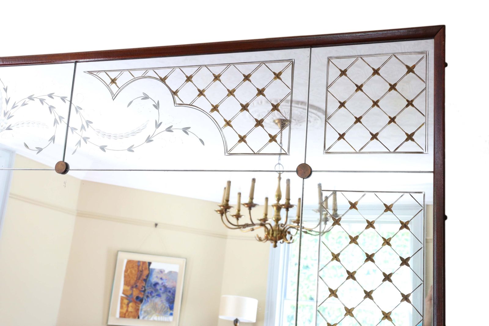 Antique Large Quality Italian Mahogany Chateau Overmantle / Wall Mirror C.1950 – Vintage Decor photo 2495.0
