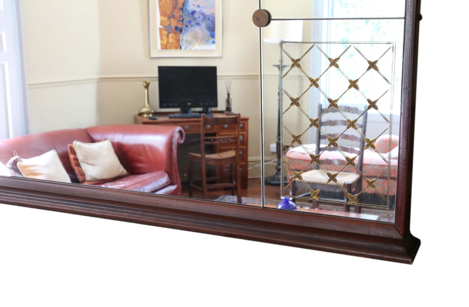 Antique Large Quality Italian Mahogany Chateau Overmantle / Wall Mirror C.1950 – Vintage Decor photo vintage