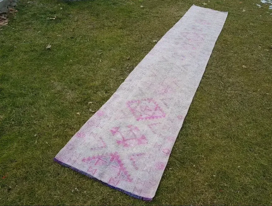 1400.0 1960s Vintage Turkish Oushak Pink Runner   2′5″ × 14′5″ photo