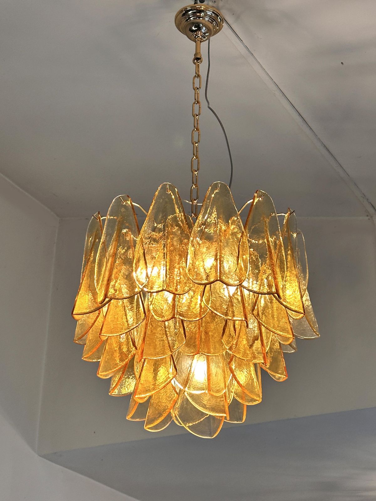 Contemporary Modern Amber "Rondini" Murano Glass Chandelier. photo Lighting