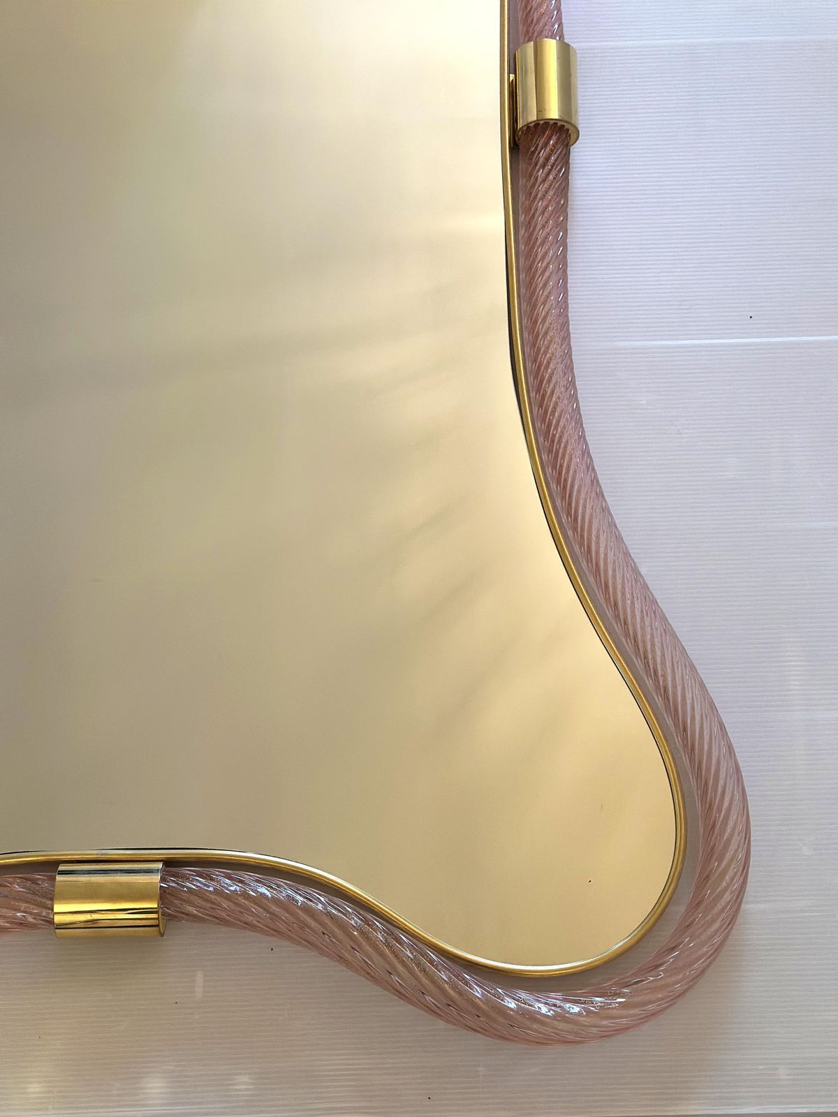 Scenographic Pink And Gold Mirror With Torchon Murano Style Glass Design By Simoeng photo vinterior