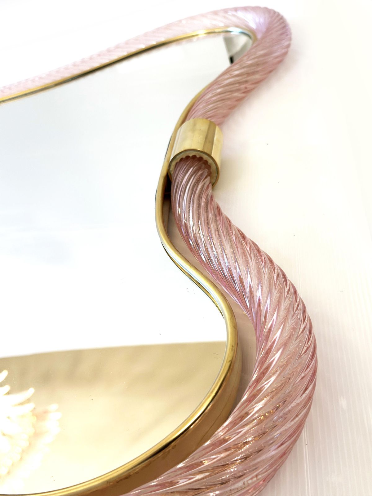 Scenographic Pink And Gold Mirror With Torchon Murano Style Glass Design By Simoeng photo vintage