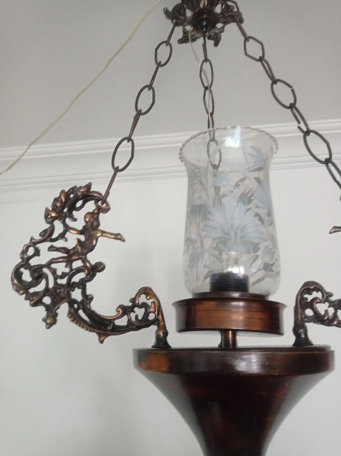 Vintage 1980s Brass French Angel Rococo & Cherub Pendant Fixture photo furniture