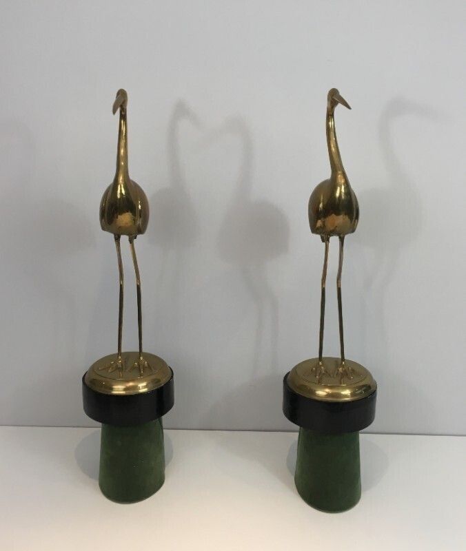 Pair Of Important And Decorative Brass Ibis On Wooden Stands photo 1860.0