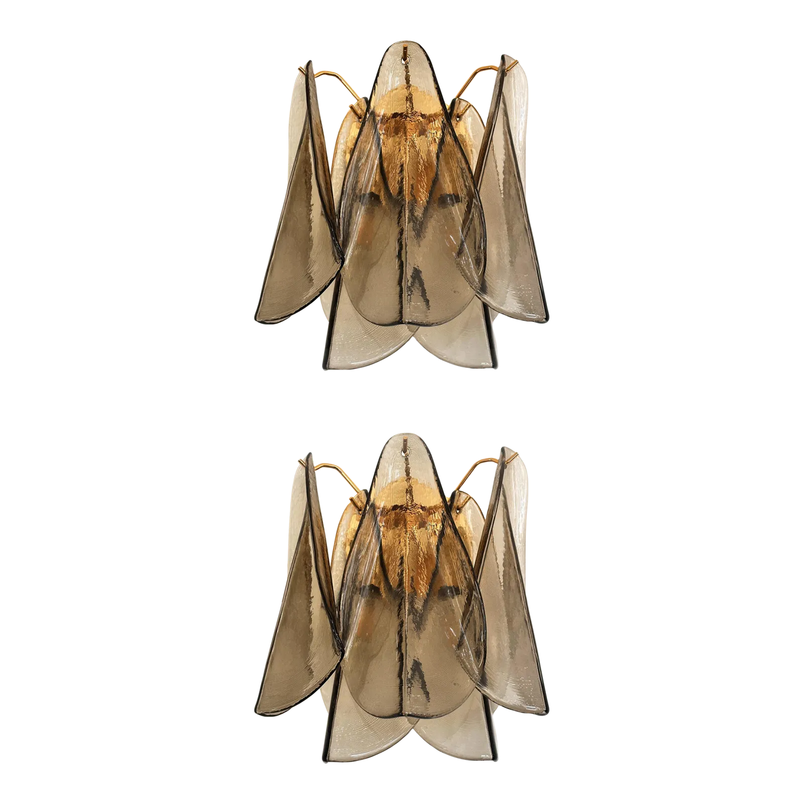 Contemporary Modern Smoked Fumè "Rondini" Murano Wall Sconces  Set Of Two