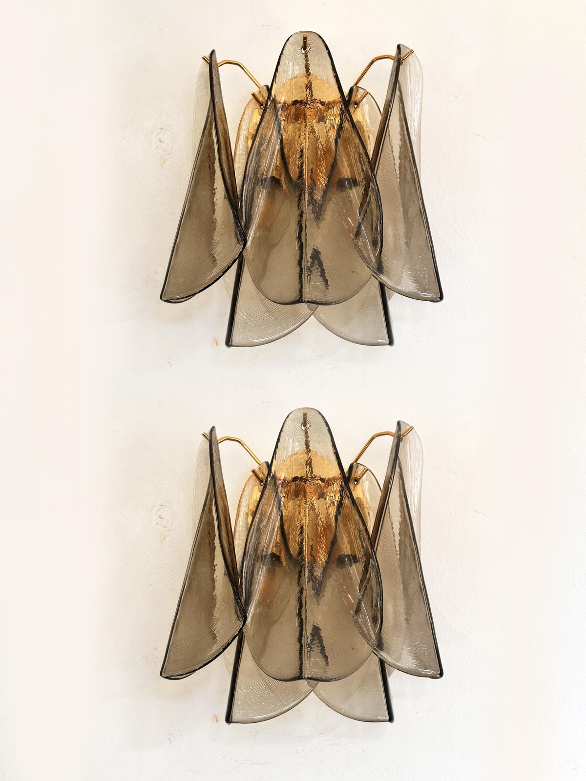 Contemporary Modern Smoked Fumè "Rondini" Murano Wall Sconces  Set Of Two photo for sale