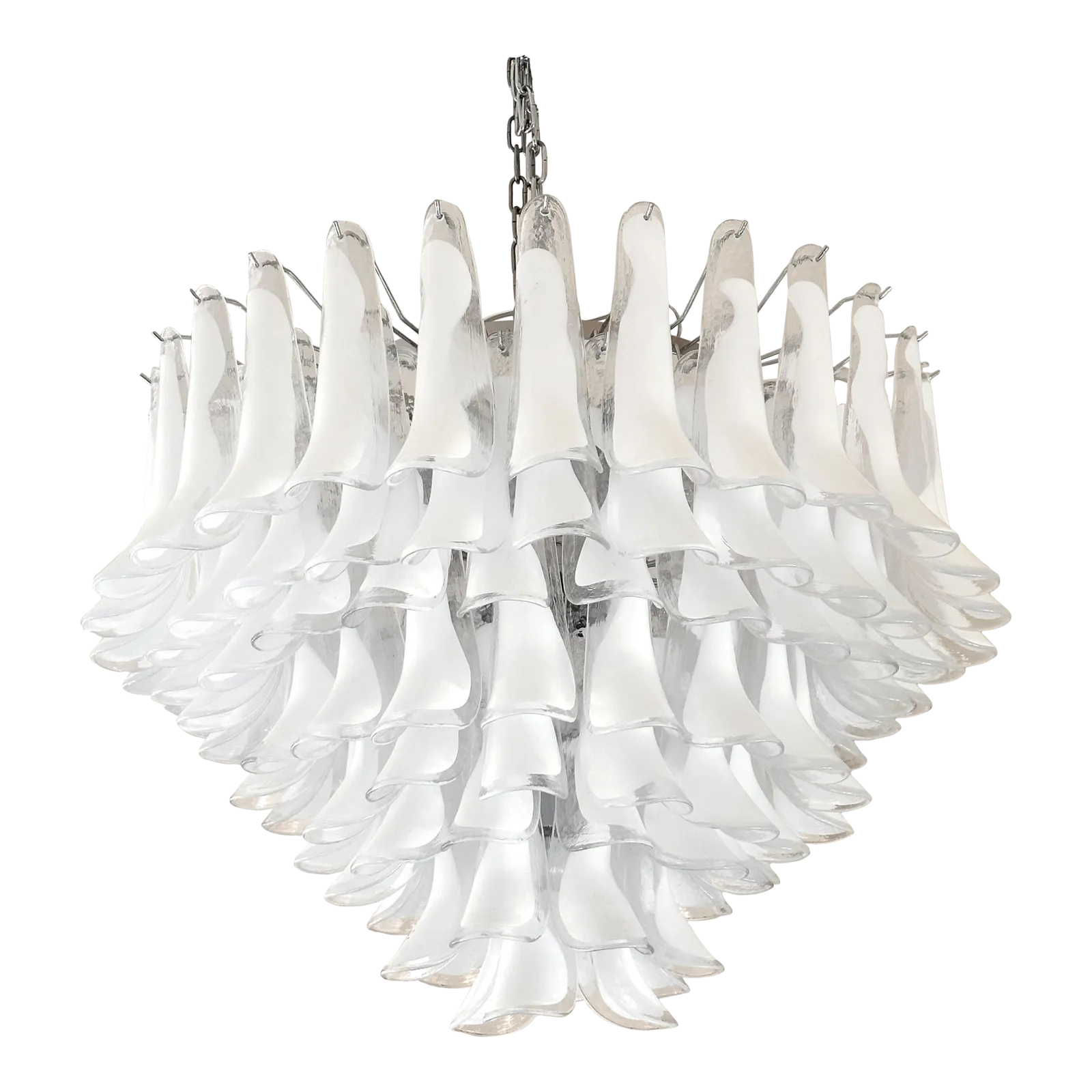 White And Transparent “Selle” Murano Glass Chandelier In Mazzega Style