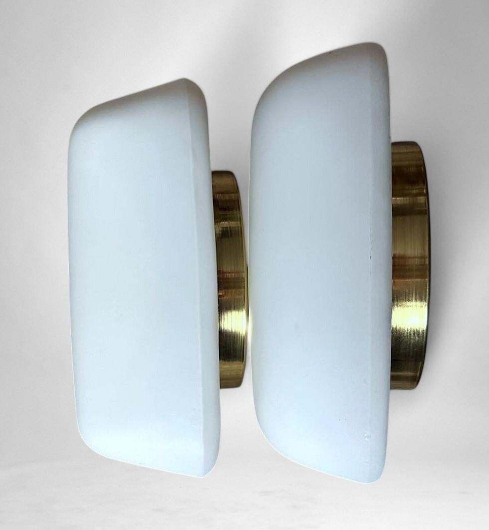 Vintage Pair Of Italian  Opaline Glass And Brass Wall Sconces photo 1105.0