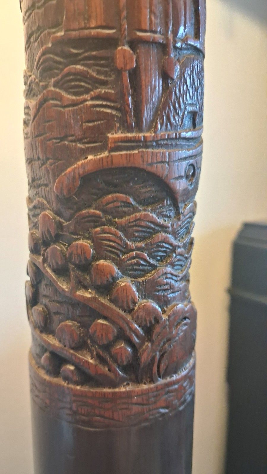 Beautiful 1930s Vintage Japanese Ebony Hardwood Hand Carved Standard Lamp photo vinterior