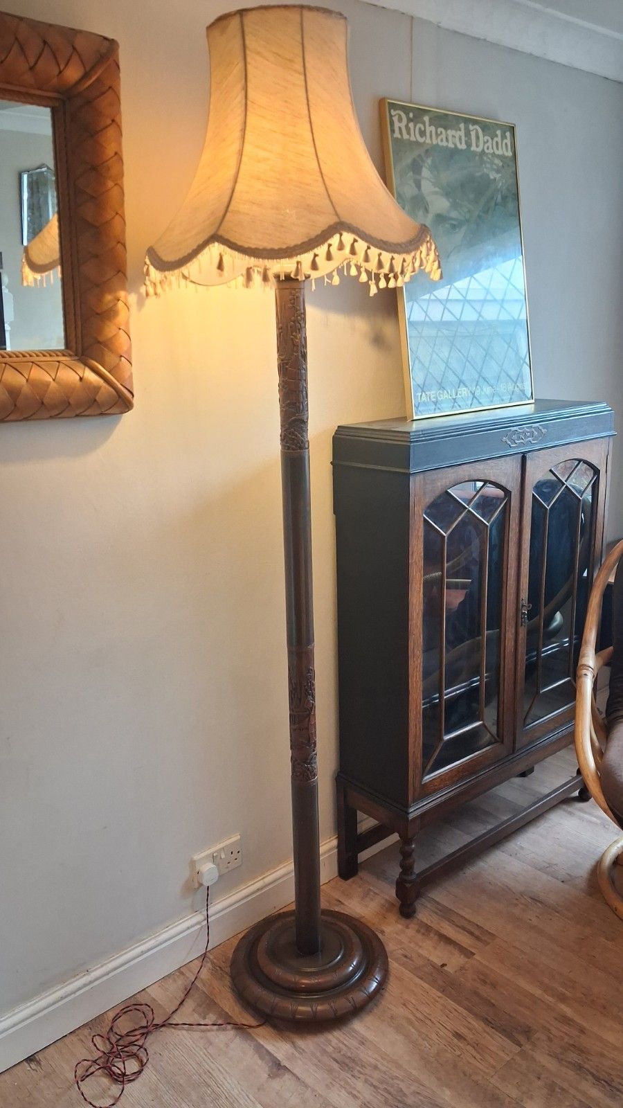 photo buy Beautiful 1930s Vintage Japanese Ebony Hardwood Hand Carved Standard Lamp