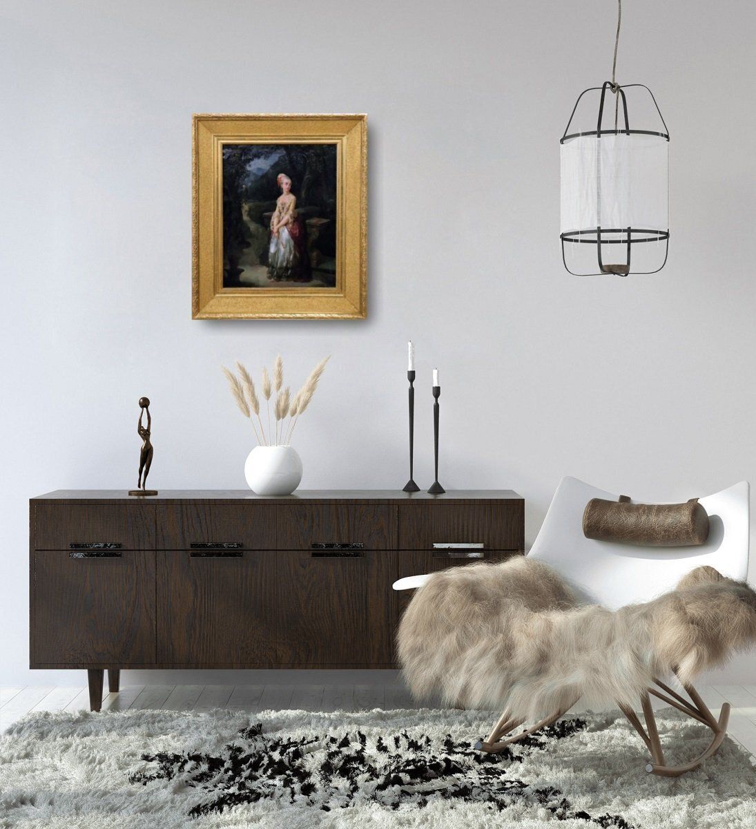 Romantic Scene, 1800s, Oil On Paper Mounted On Canvas, Framed photo furniture