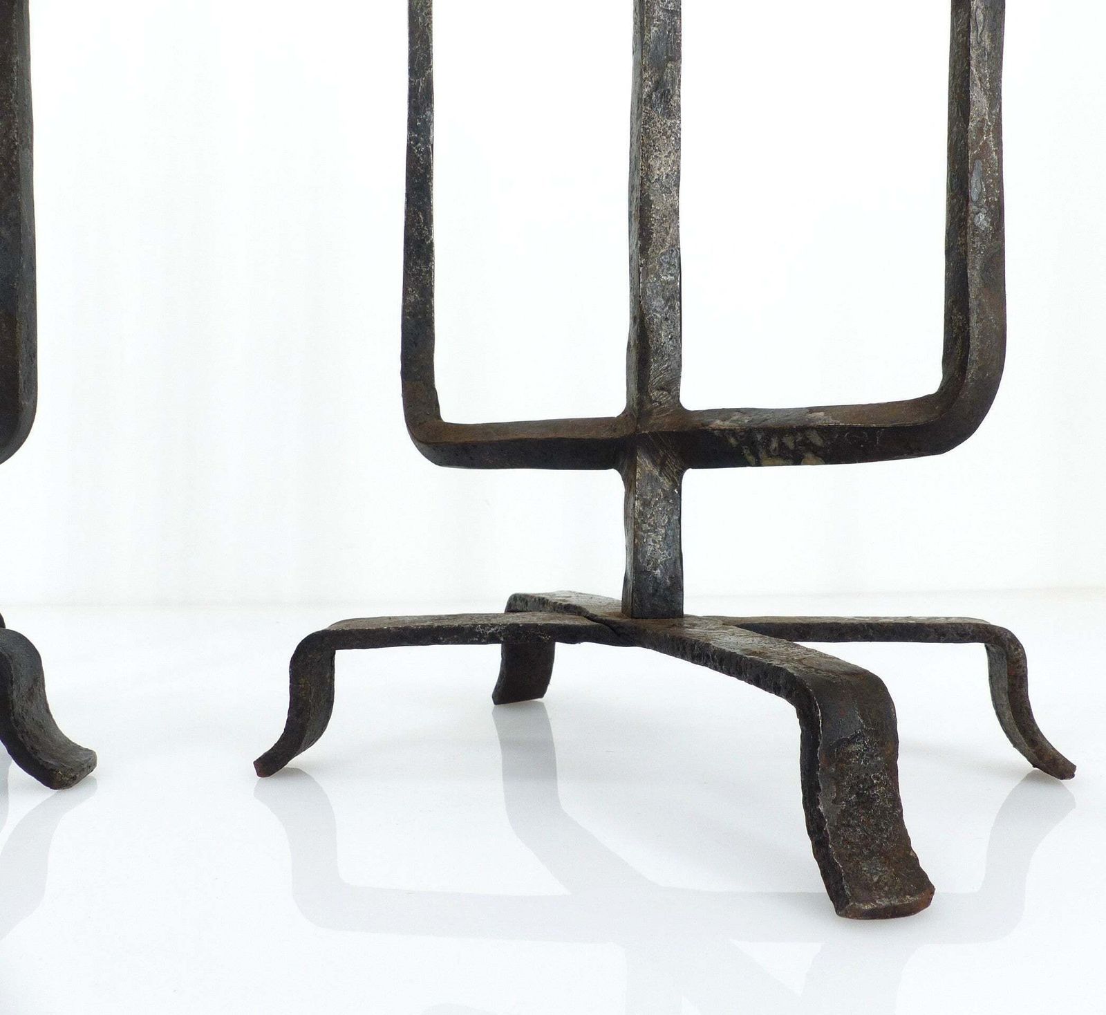 Pair Of Brutalist Wrought Iron Chandeliers, France, Three Lights, Signed, 1972 photo Home Decor