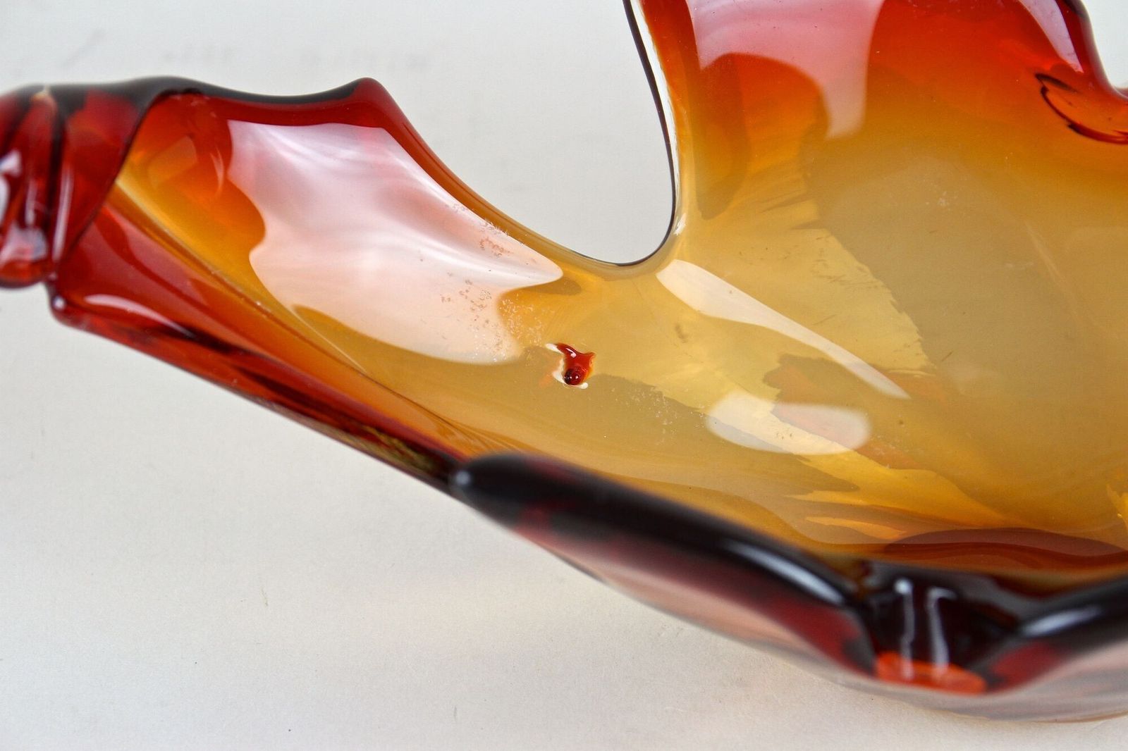 Mid Century Murano Glass Bowl   Amber/Orange/Red Tones, Italy, Circa 1960 photo vintage