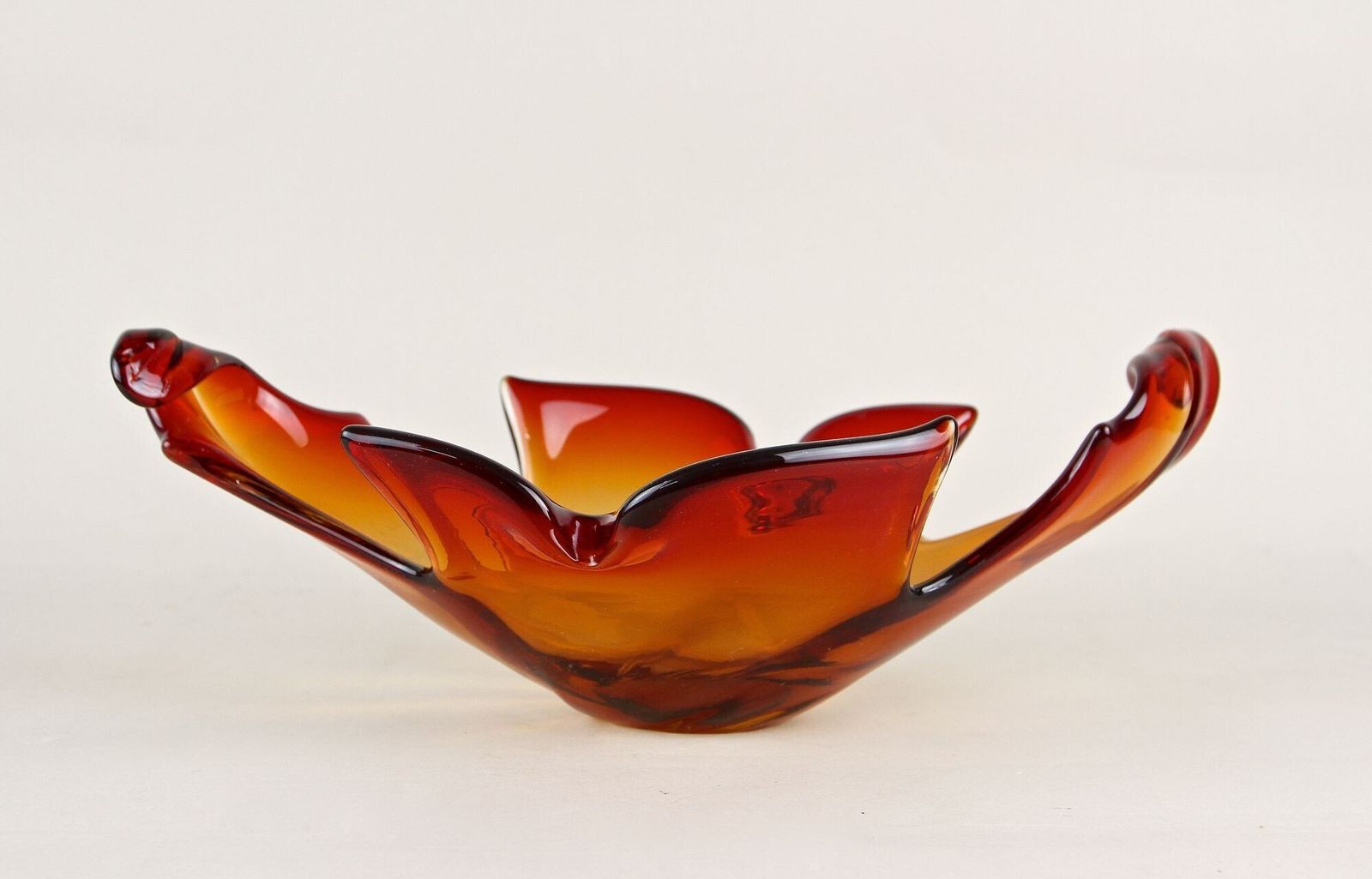 Home Decor Mid Century Murano Glass Bowl   Amber/Orange/Red Tones, Italy, Circa 1960 photo