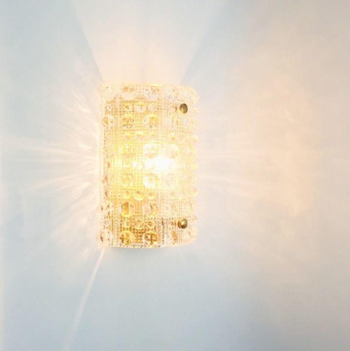 Mid Century Modern Scandinavian Glass & Brass Wall Lamp By Carl Fagerlund For Orrefors, Sweden, 1960s photo 360.0