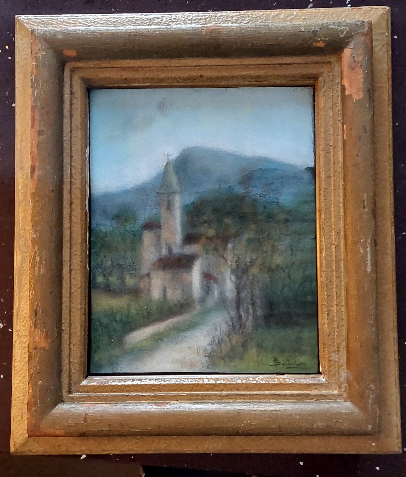 Antique Pastel Painting On Paper Signed Landscape Bartalini Frame