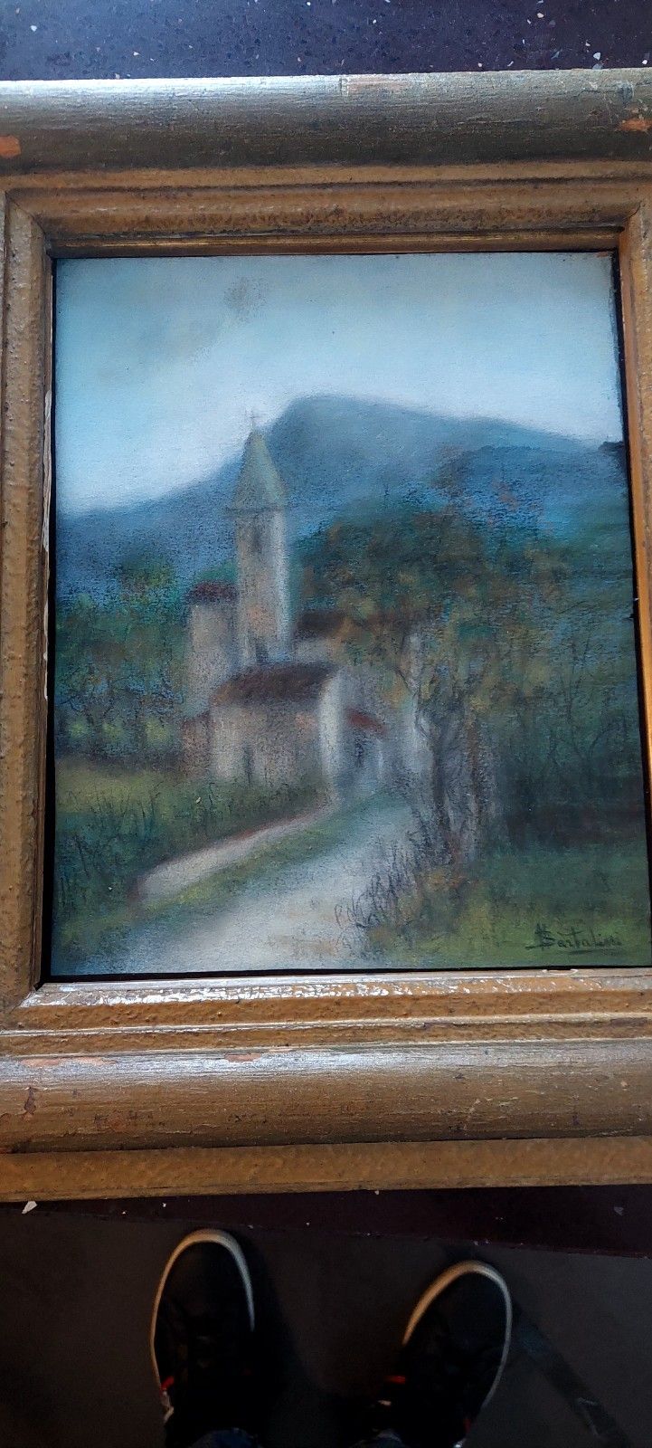 Antique Pastel Painting On Paper Signed Landscape Bartalini Frame photo for sale