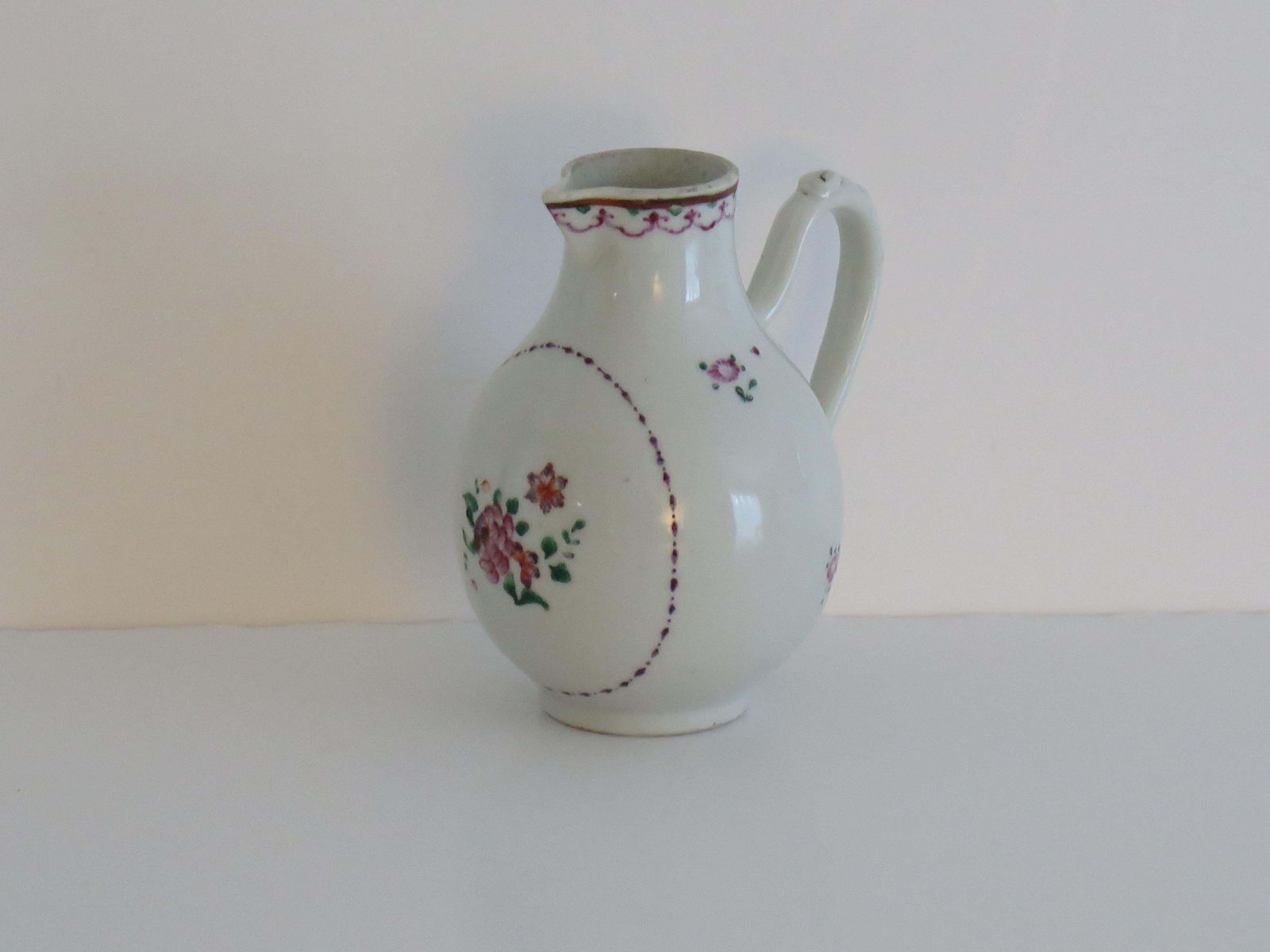 18thc Chinese Sparrow Beak Jug Porcelain Hand Painted Famille Rose, Ca 1775 photo for sale