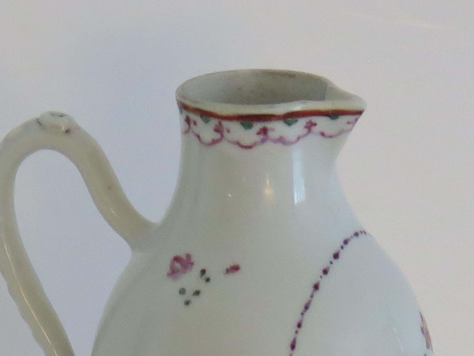 325.0 18thc Chinese Sparrow Beak Jug Porcelain Hand Painted Famille Rose, Ca 1775 photo