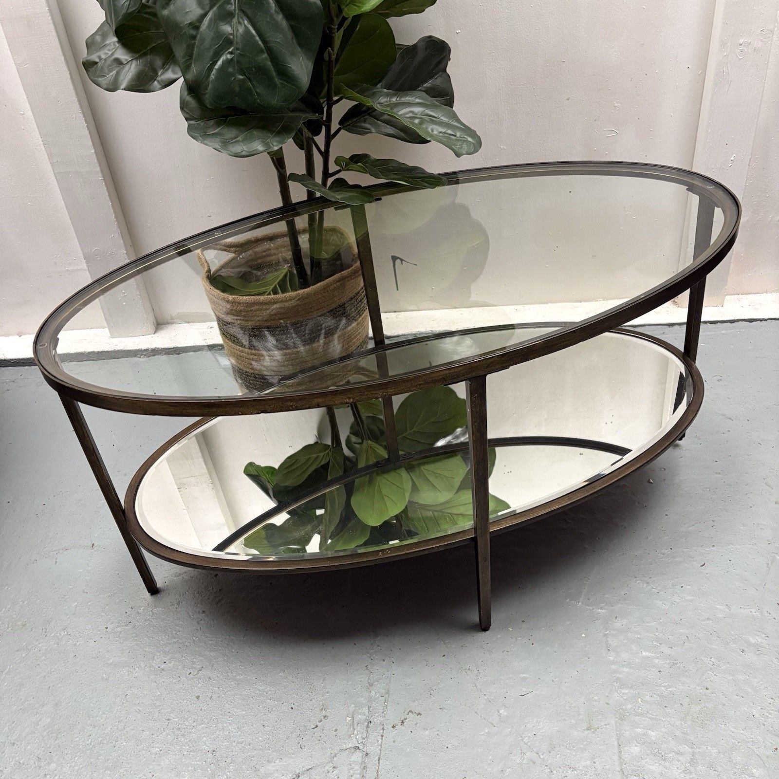 Gallery Direct Hudson Antique Oval Bronze & Glass Mirrored Coffee Table photo furniture